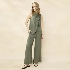 BASEMENT - Pantalón Lino Italia Tiro Alto Mujer