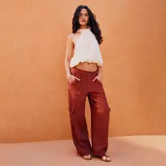 BASEMENT - Pantalón Cargo 100% Lino Italia Mujer