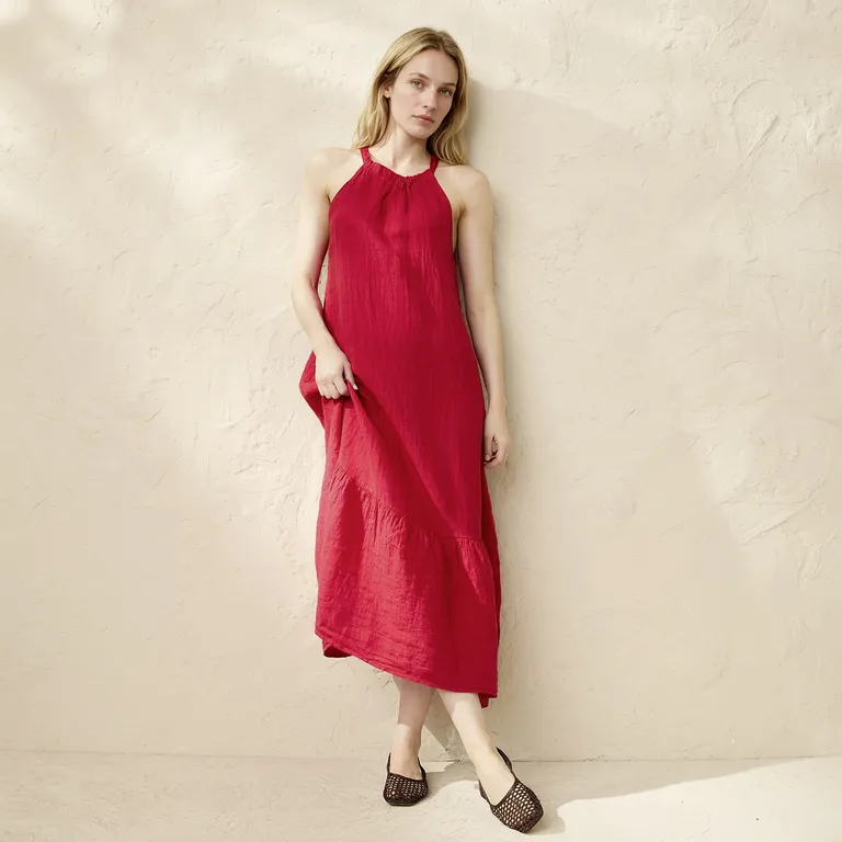 Vestido Maxi Halter Lino Italia Mujer