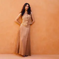 BASEMENT - Falda Larga 100% Lino Italia Mujer