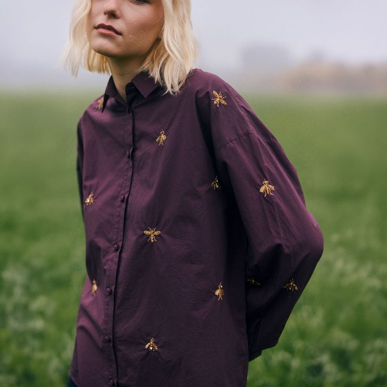 Blusa Nacar Vino Bordado a Mano Mujer