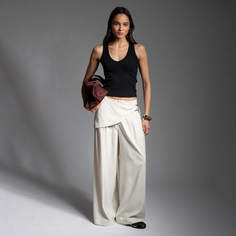 Pantalón Tiro Medio Wide Leg Noir Crudo Mujer