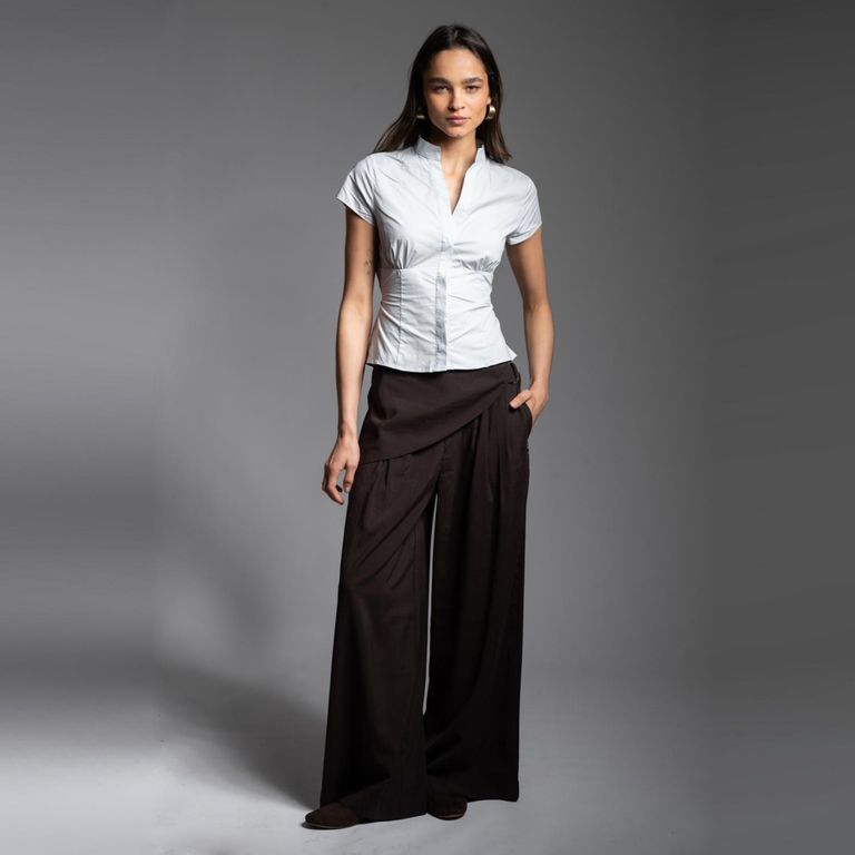 Pantalón Tiro Medio Wide Leg Noir Chocolate Mujer