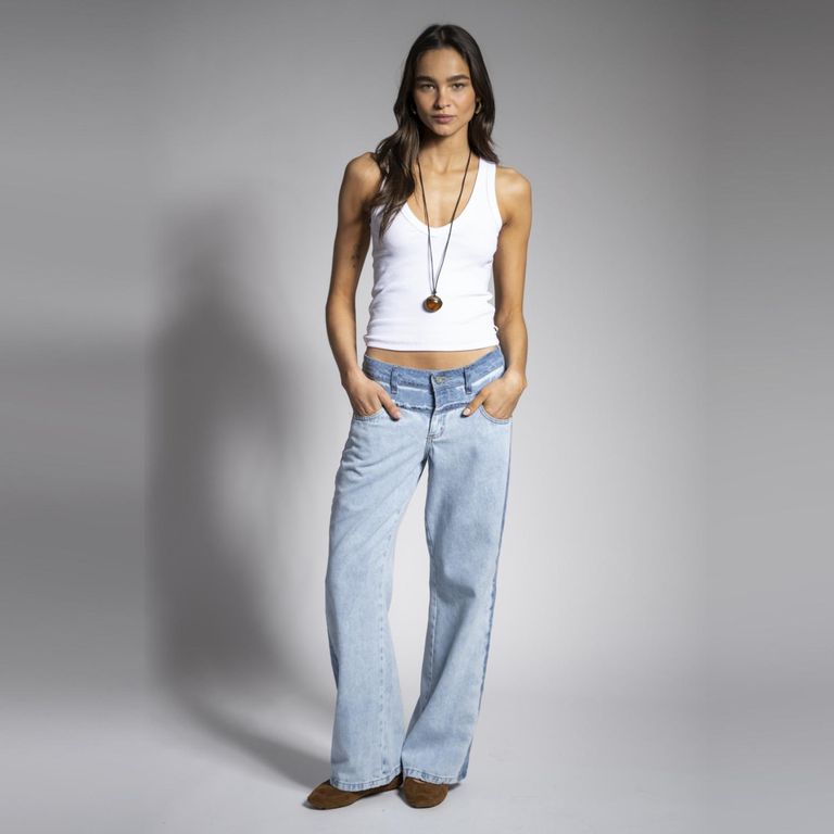 Jeans Tiro Bajo Recto Renata Celeste Mujer