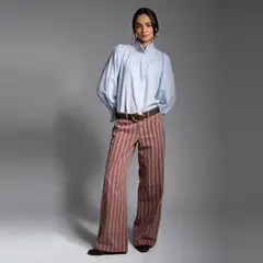 LOLITA LPK - Jeans Josefa Wide Leg Tiro Bajo Líneas Burdeo Mujer