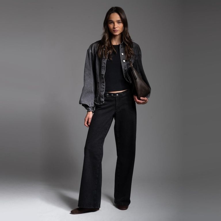 Jeans Tiro Bajo Wide Leg Luciana Negro Mujer