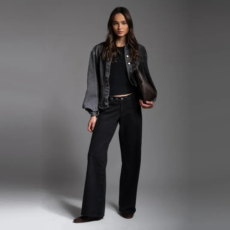 Jeans Tiro Bajo Wide Leg Luciana Negro Mujer