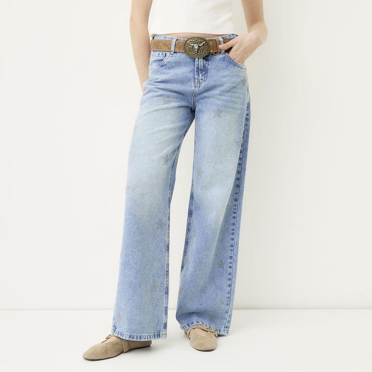 Jeans Estrellas Wide Leg Tiro Medio Mujer