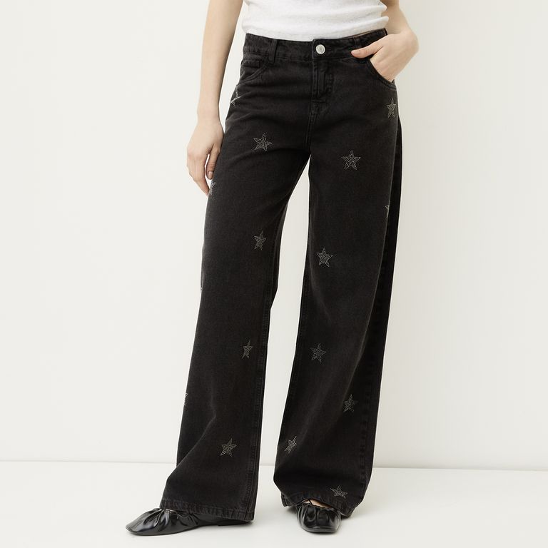 Jeans Estrellas Wide Leg Tiro Medio Mujer