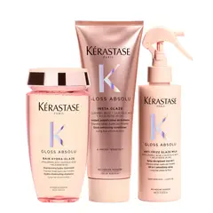 KERASTASE - Set Anti-Frizz Shampoo 250ml + Acondicionador 250ml + Spray 45ml Gloss Absolu