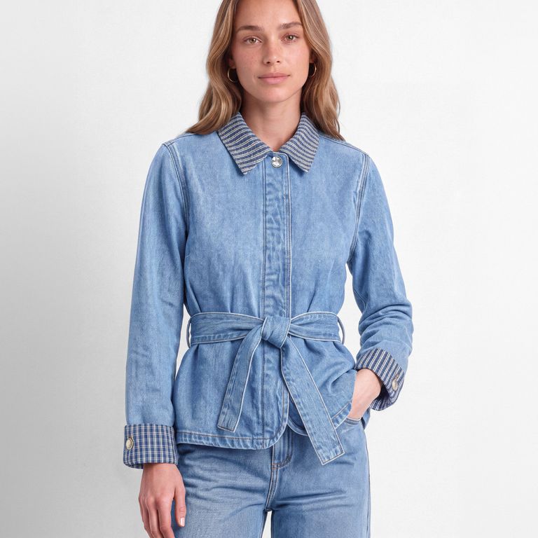 Chaqueta Detalle Print Blue Mujer