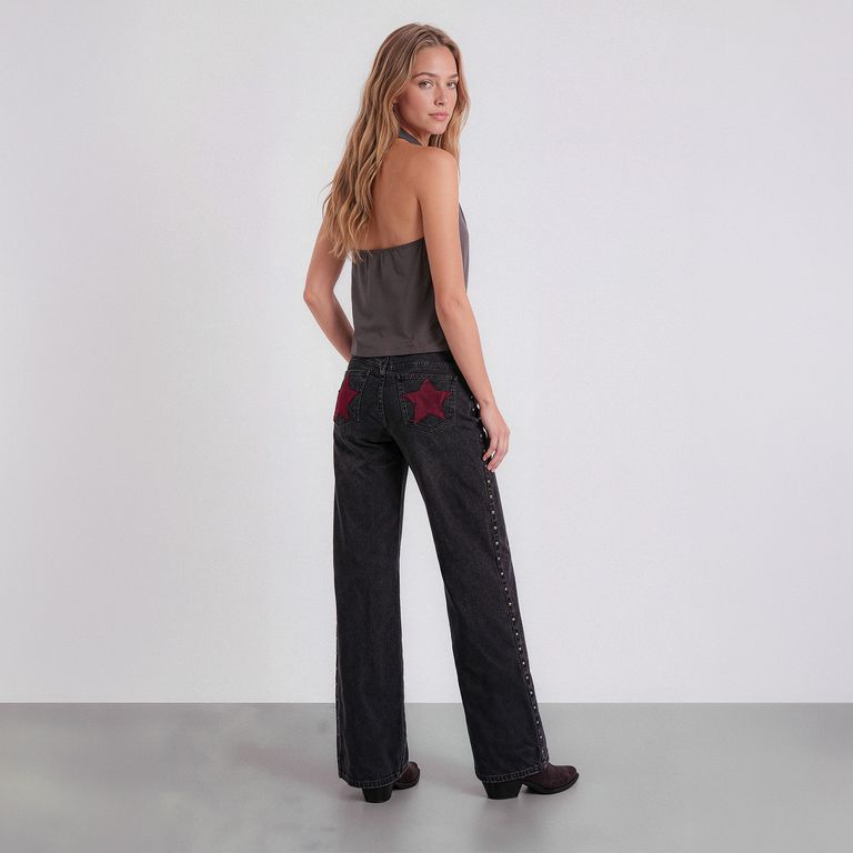 Jeans Estrella Burdeo Straight Mujer