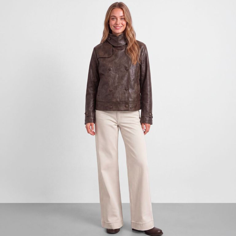 Chaqueta Efecto Cuero Mujer