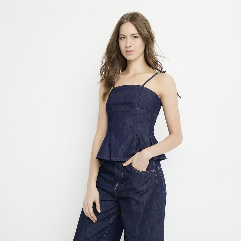 Top Denim Cinta Hombro Mujer