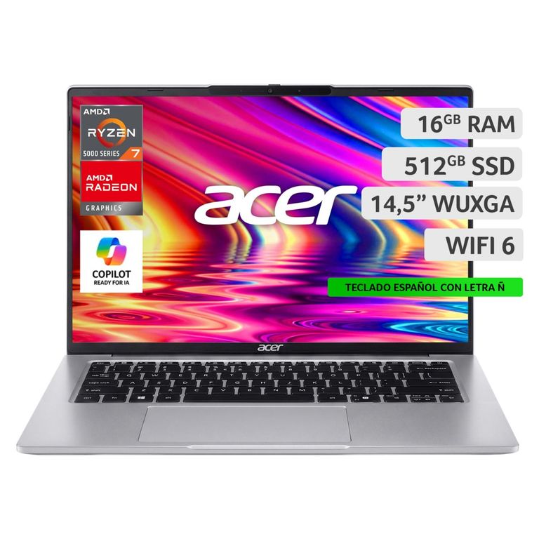 Notebook Aspire Lite AL14-43P-R1D8-2 Ryzen 7 16GB RAM 512GB SSD 14.5" WUXGA
