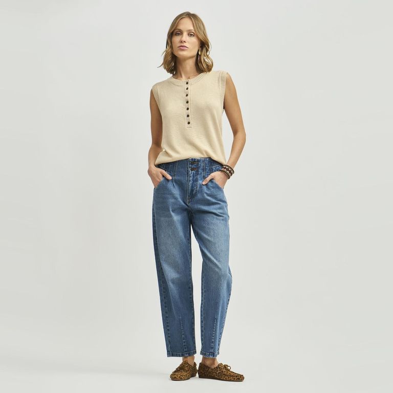 Jeans Abombachado Presillas Mujer