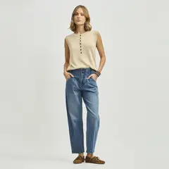 SAVILLE ROW - Jeans Abombachado Presillas Mujer