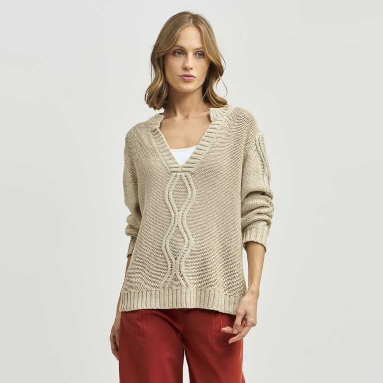 Sweater Cuello Mao V Mujer