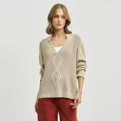 SAVILLE ROW - Sweater Cuello Mao V Mujer