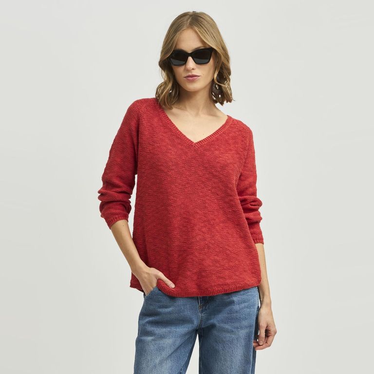 Sweater Córcega Algodón Cuello V Mujer