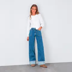 RAINDOOR - Jeans Sun Wide Leg Tiro Medio Mujer