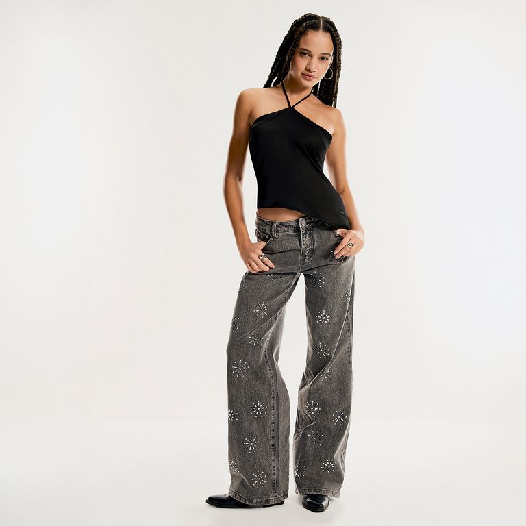 Jeans Flores Brillos Mujer