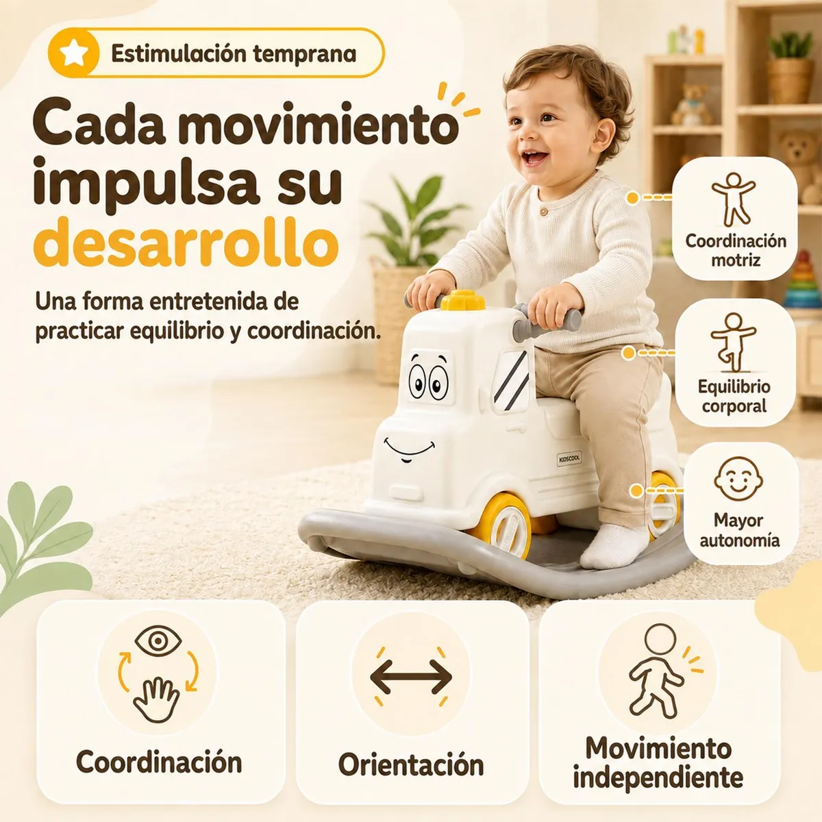 KIDS COOL - Correpasillos Caminador Mecedor Camión 3 En 1 Kidscool Off White