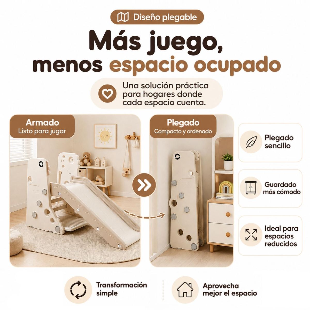 KIDS COOL - Resbalín Infantil Plegable 4 En 1 Con Escritorio Kidscool Off White