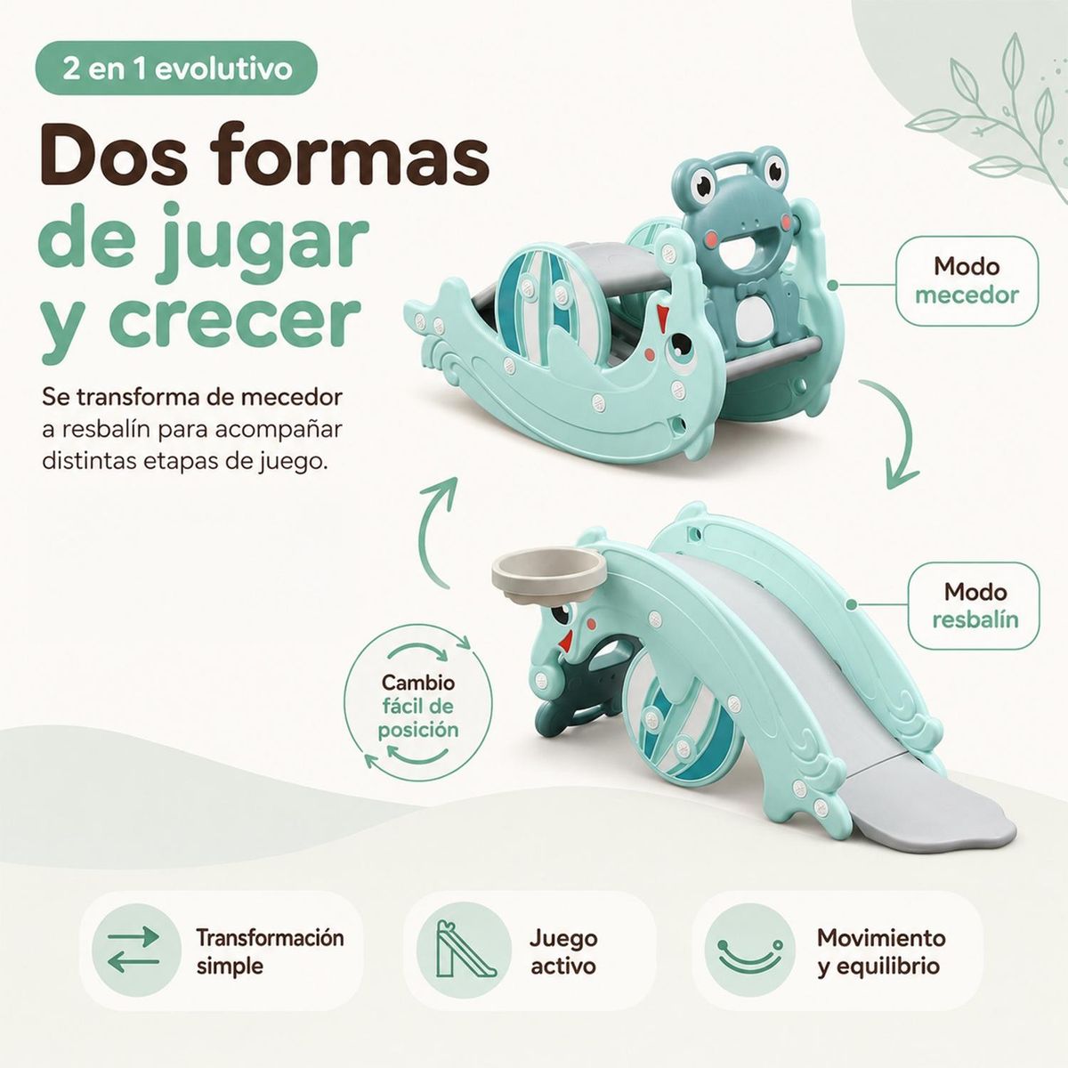 KIDS COOL - Resbalín Mecedor Delfín 2 Funciones Kidscool Verde Menta