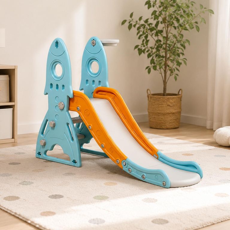 KIDS COOL Resbalín Infantil Con Aro De Basquetbol Kidscool Centro De Juegos Celeste
