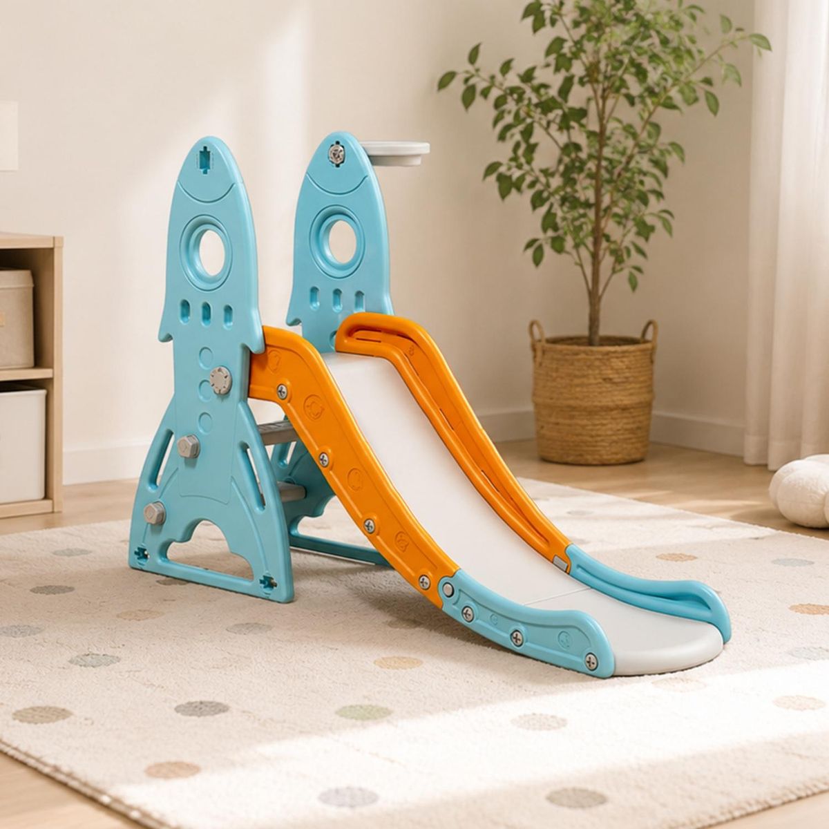 KIDS COOL - Resbalín Infantil Con Aro De Basquetbol Kidscool Centro De Juegos Celeste
