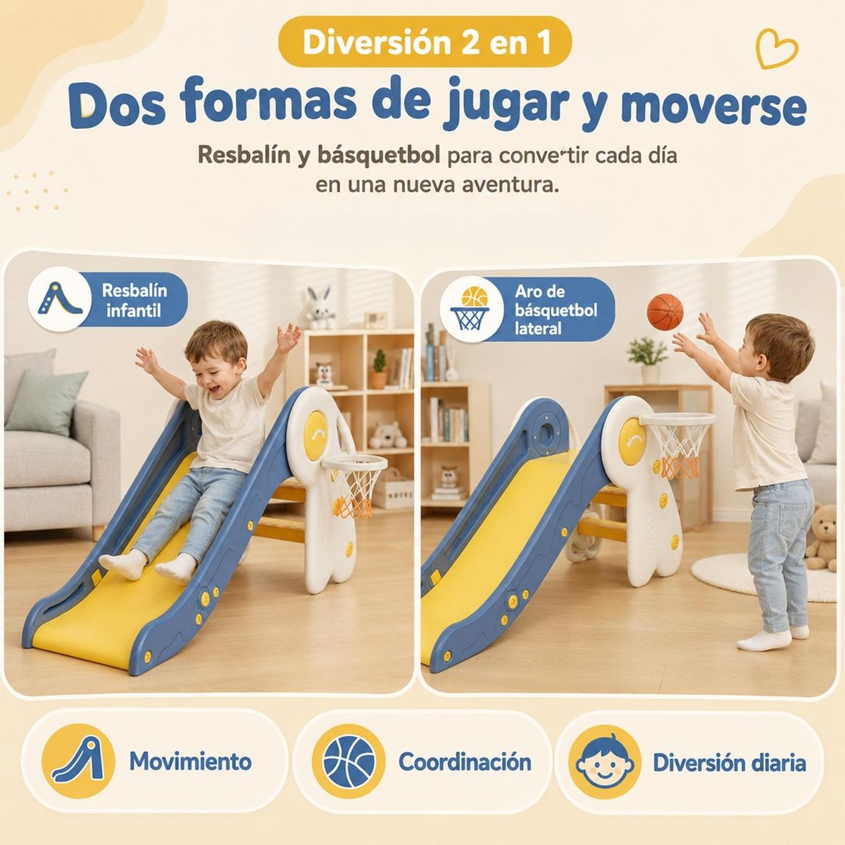 KIDS COOL - Resbalín Infantil Plegable Con Aro De Básquetbol Kidscool Multicolor