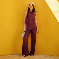 SAINTMALE - Pantalón Wide Leg Cupro Estoni Mujer