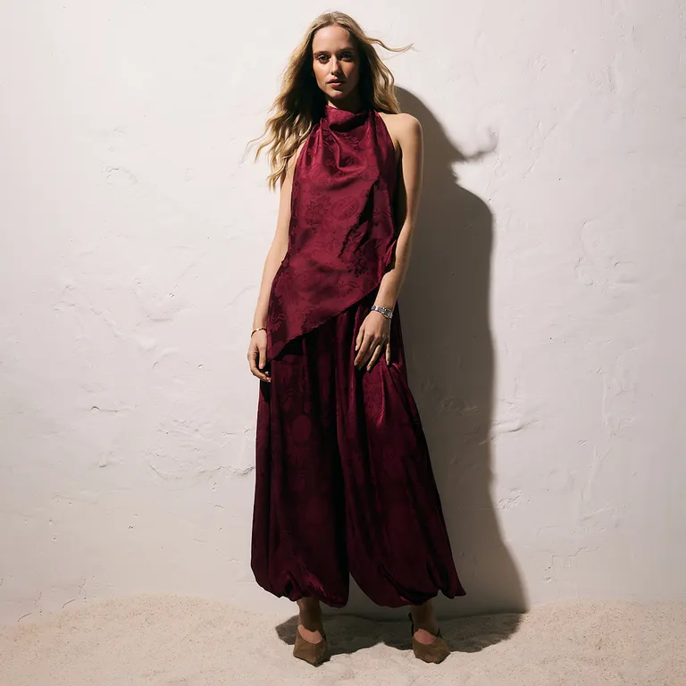 Pantalón Balloon Tiro Alto Jacquard Mujer