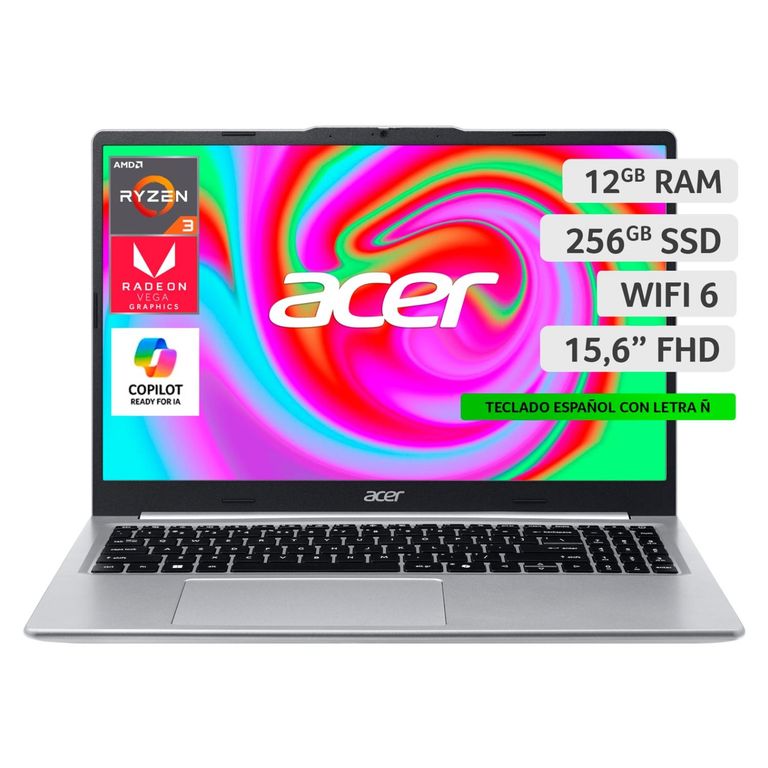 Notebook AMD Ryzen 3, 12GB RAM, 256GB SSD, Pantalla 16"