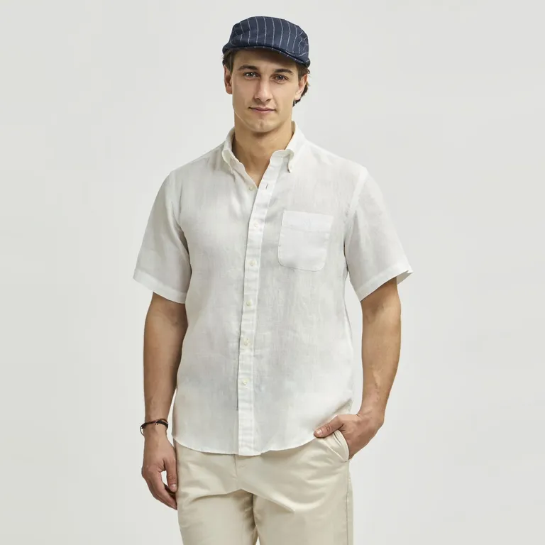 Camisa Button Down Lino Manga Corta Hombre