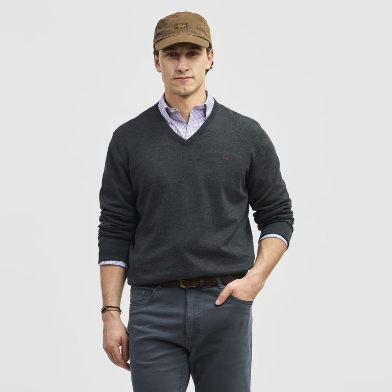 Sweater Clásico Manga Larga Cuello V Pima Hombre
