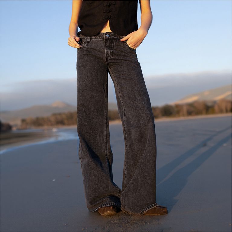 Jeans Basico Black Wide Leg Mujer