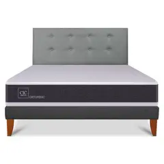 CIC - Cama Europea Box Ortopedic 2 Plazas Respaldo Gris