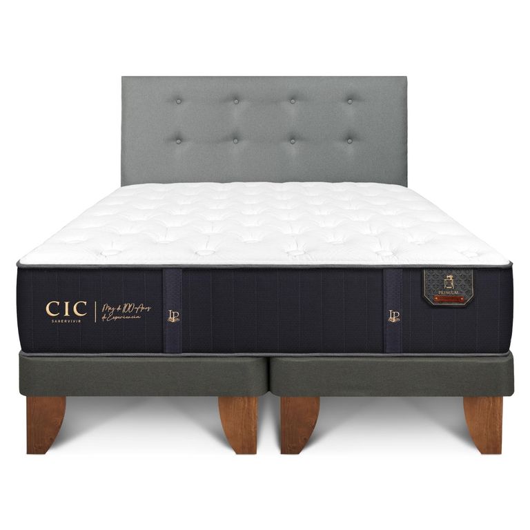 Cama Europea Premium 2 Plazas BD Respaldo Gris