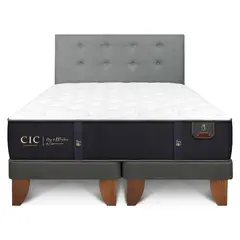 CIC - Cama Europea Premium 2 Plazas BD Respaldo Gris