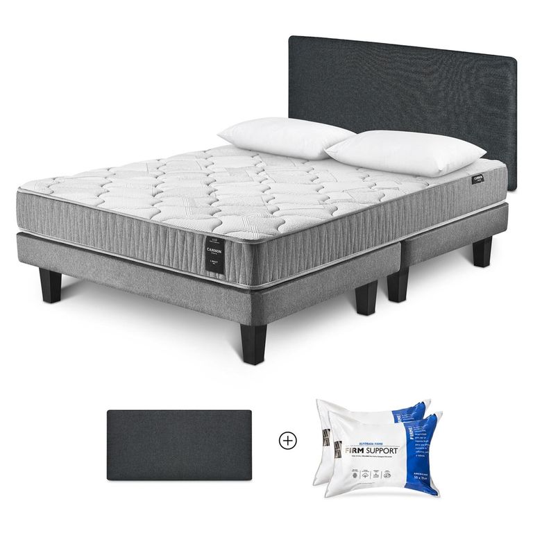 Cama Box Spring I-Rest 2 Plazas x 2.00 mt + Almohada Firm Support + Respaldo Wall Marengo +