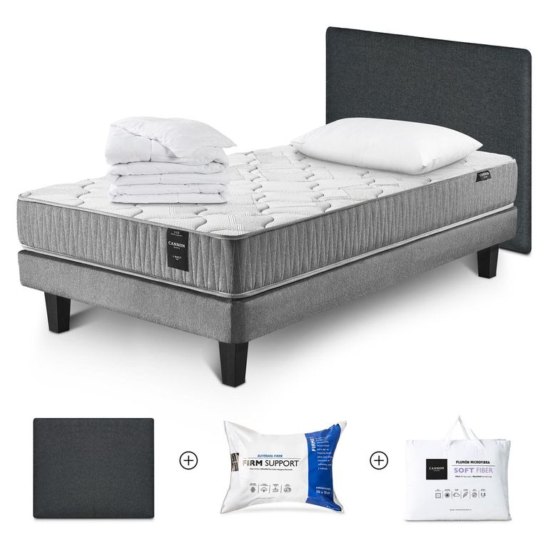 Cama Box Spring I-Rest 1.5 Plazas x 2.00 mt + Almohada Firm Spp + Duvet Soft Fiber + Respaldo Kir +