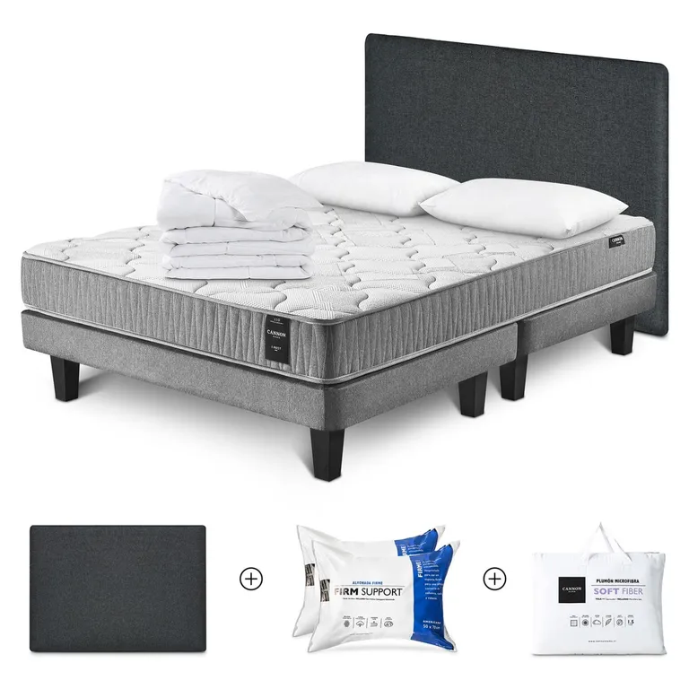 Cama Box Spring I-Rest 2 Plazas x 2.00 mt + Almohada Firm Support + Duvet Soft Fiber + Respaldo Kir +
