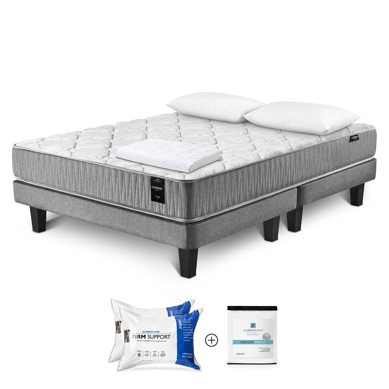 Cama Box Spring Calm 2 Plazas x 2.00 mt + Almohada Firm Support + Cubrecolchón Esencial Fit +