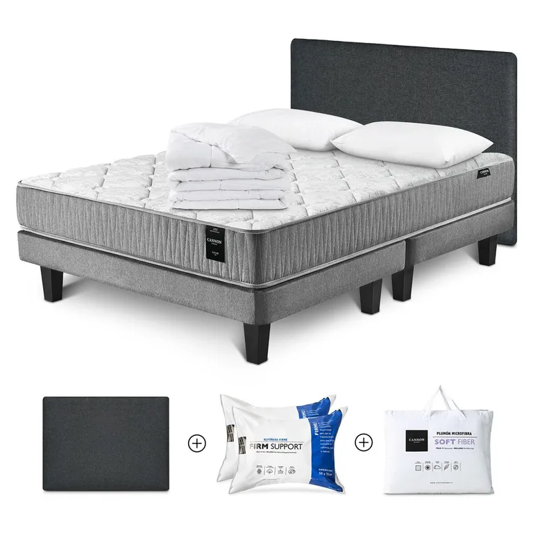 Cama Box Spring Calm 2 Plazas x 2.00 mt + Almohada Firm Spp + Duvet Soft Fiber + Respaldo Kir +