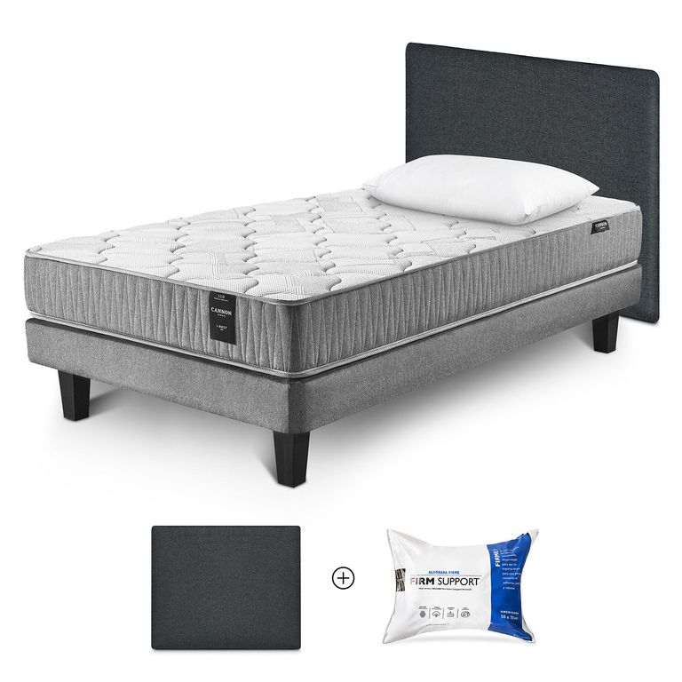 Cama Box Spring I-Rest 1.5 Plazas x 2.00 mt + Almohada Firm Support + Respaldo Kir +