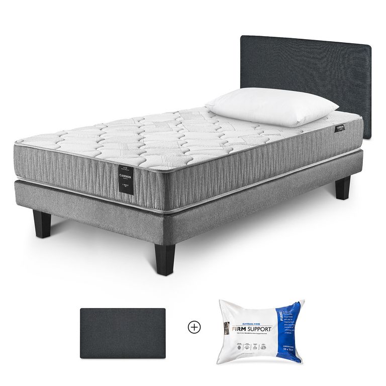 Cama Box Spring I-Rest 1.5 Plazas x 2.00 mt + Almohada Firm Support + Respaldo Wall Marengo +