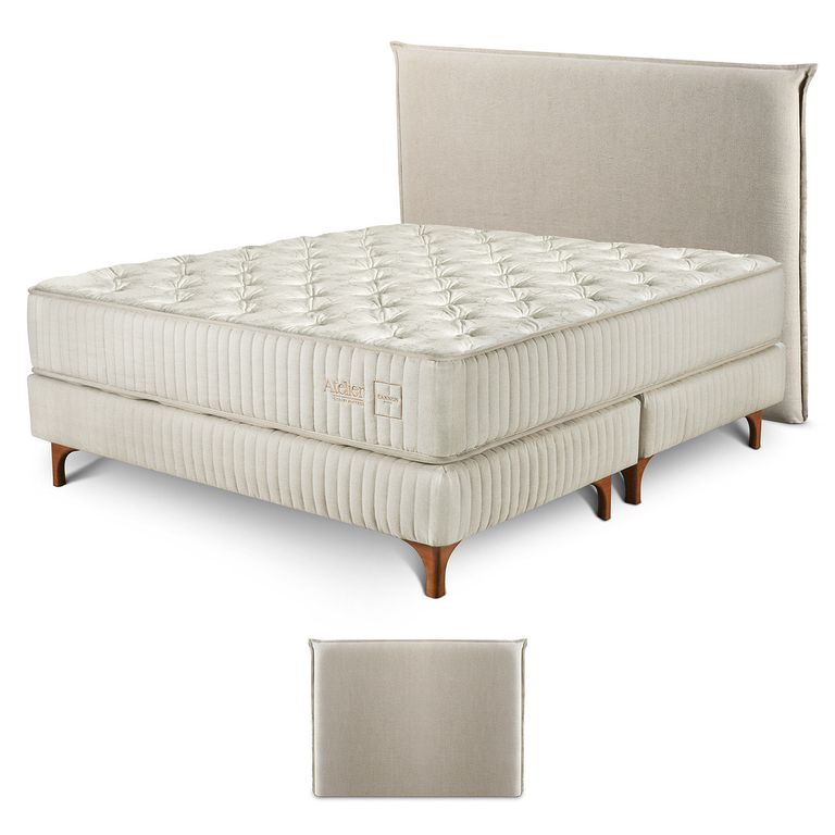 Cama Box Spring Atelier King x 2.00 mt + Respaldo Lino Beige +