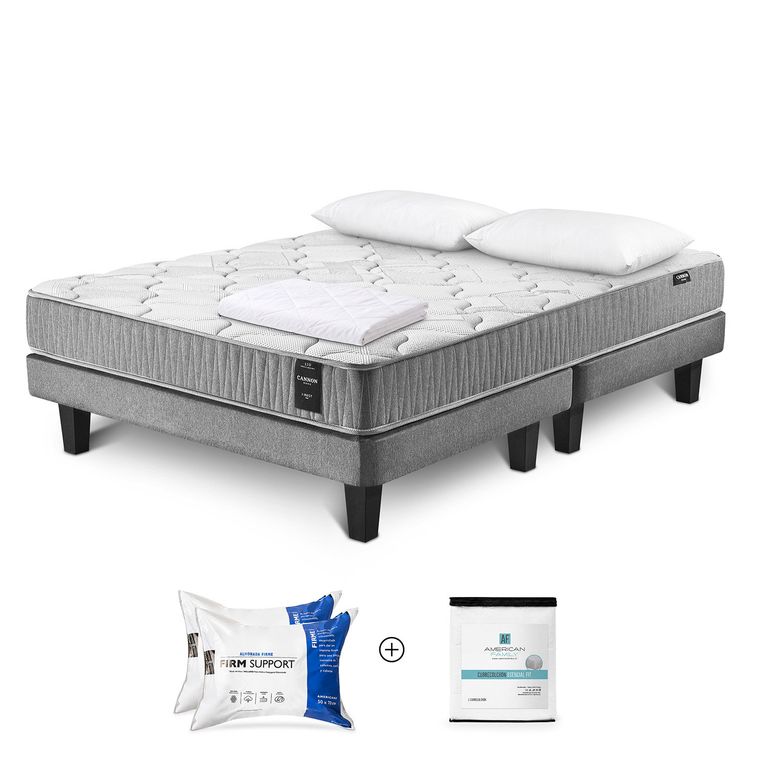 Cama Box Spring I-Rest 2 Plazas x 2.00 mt + Almohada Firm Support + Cubrecolchón Esencial Fit +
